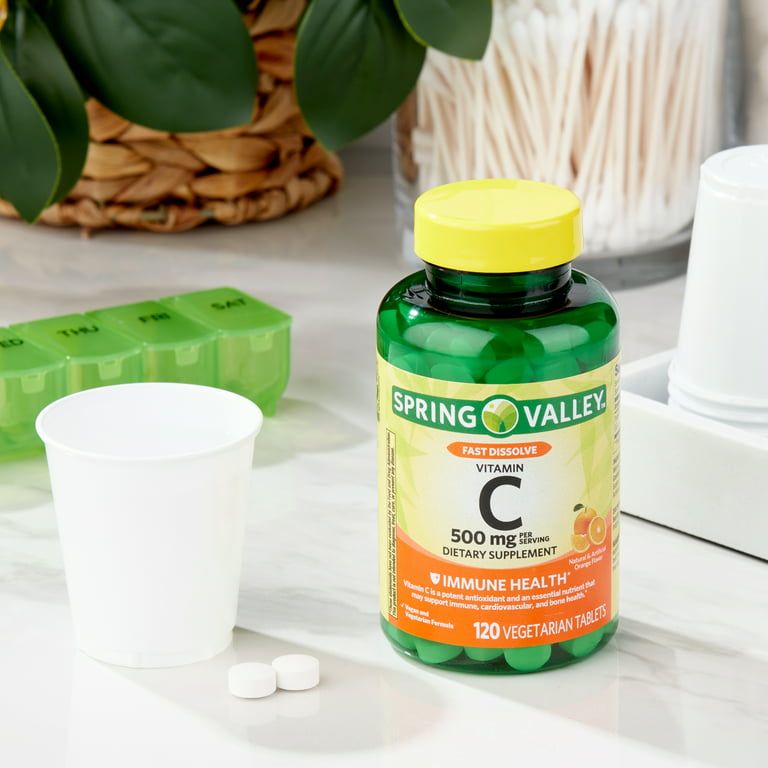 Spring Valley Vitamin C Fast Dissolve Tablets Dietary Supplement, Orange Flavor, 500 mg, 120 Count EasyOptionXY LLC