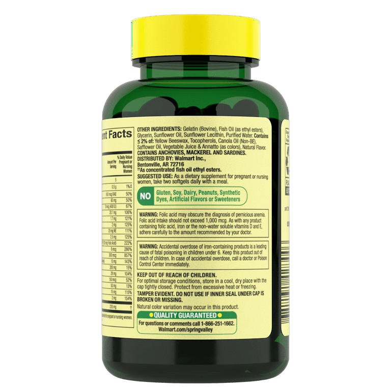 Spring Valley Mini Prenatal Multi + DHA Complete Multivitamin/Multimineral Supplement Mini Softgels, 120 Count EasyOptionXY LLC