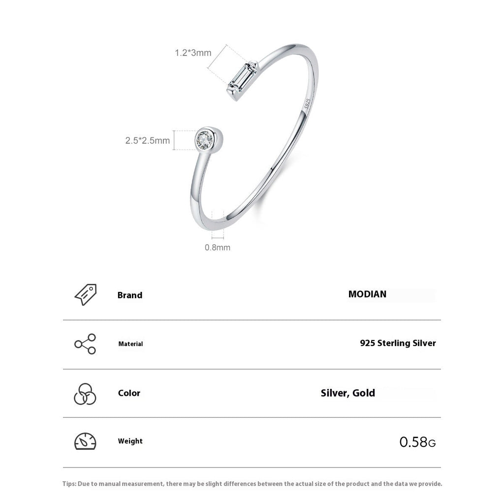 Sterling Silver Micro Inlaid Zircon Adjustable Open Ring Pi-Mart
