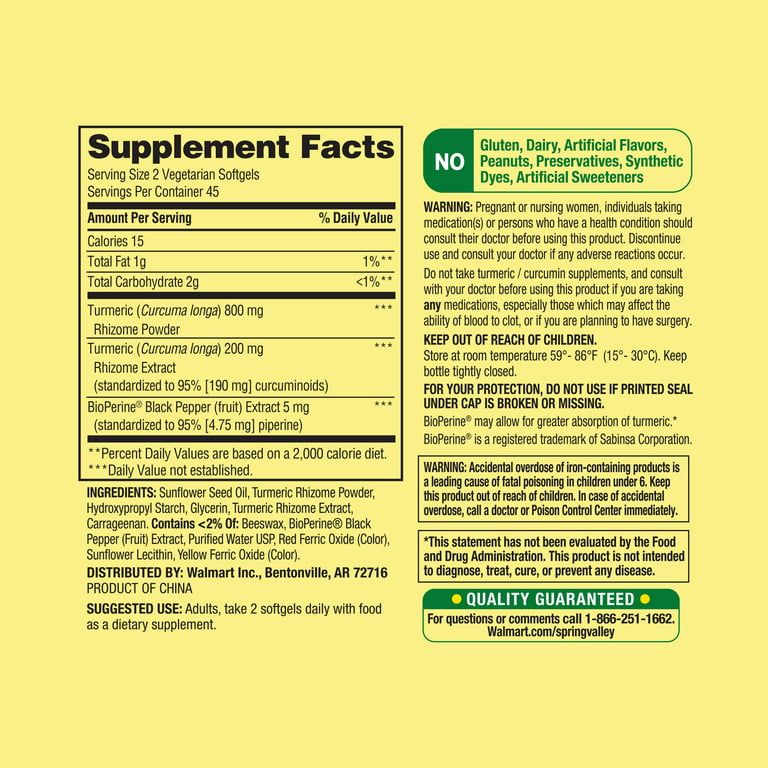 Spring Valley Extra Strength Turmeric Curcumin Complex Soft gels Dietary Supplement, 1,000 mg, 90 Count EasyOptionXY LLC
