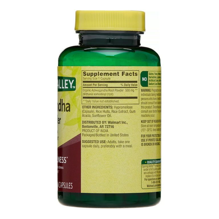 Spring Valley Ashwagandha Root Powder General Wellness Dietary Supplement Vegetarian Capsules, 500 mg, 60 Count EasyOptionXY LLC