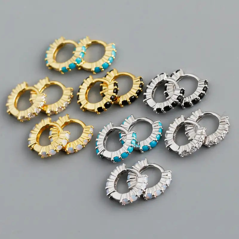Circle-shaped Diamond Colorful Crystals Opal Zircon S925 Sterling Silver Earrings Lootquake LLC