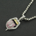 Dollar Tongue Shape Pendant with Pink Crystal Cuban Chain Pi-Mart