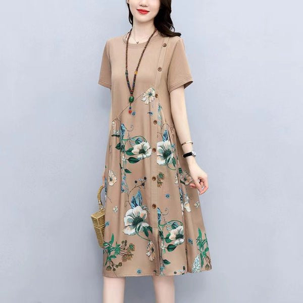 Retro Printed Fat Slim Fit Slimming Loose Casual Patchwork Dress Lootquake LLC