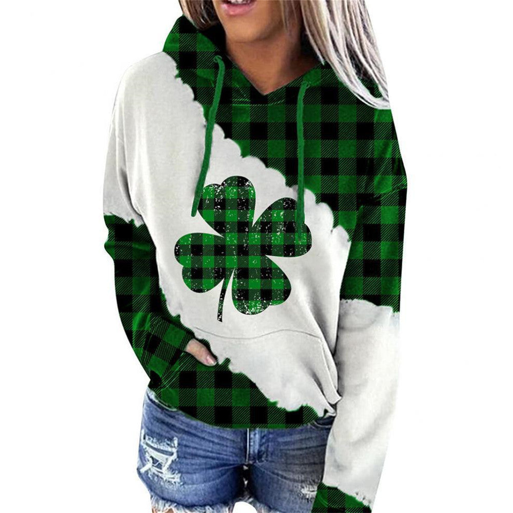 Women Sweatshirts Lucky Grass Print Streetwear Sweatshirts Hoodie Pullover Loose Casual Hooded Tops Clothes Pi-Mart