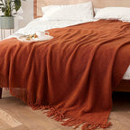 1pc Knit Throw Blanket Long Tassel Lightweight Blanket Bubble Textured Soft Blanket For Bed Couch Sofa Chair Outdoor Picnic All Season Use Orange Lootquake LLC