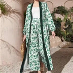 Two Piece Set Of Women's Contrasting Color Trimmed Floral Print Cardigan Jacket And Casual Loose Pants - SJB-DIAMOND ELITES