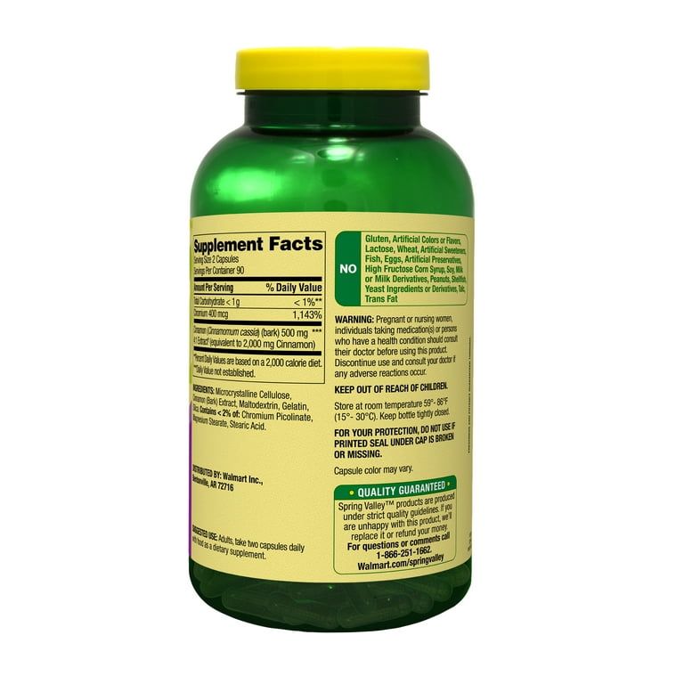 Spring Valley Cinnamon Plus Chromium Capsules Dietary Supplement, 1,000 mg, 180 Count EasyOptionXY LLC