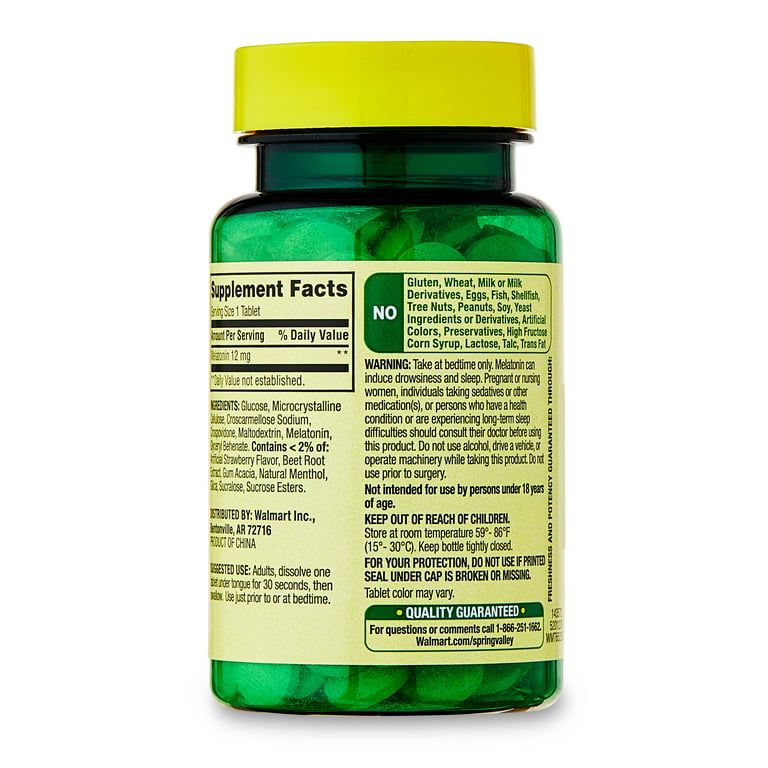 Spring Valley Ultra Strength Melatonin Sleep Support Dietary Supplement Fast-Dissolve Tablets, 12 mg, 60 Count EasyOptionXY LLC