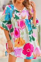Modern Floral Print Tie Neck Dress Elegant & Timeless Colorful Dress