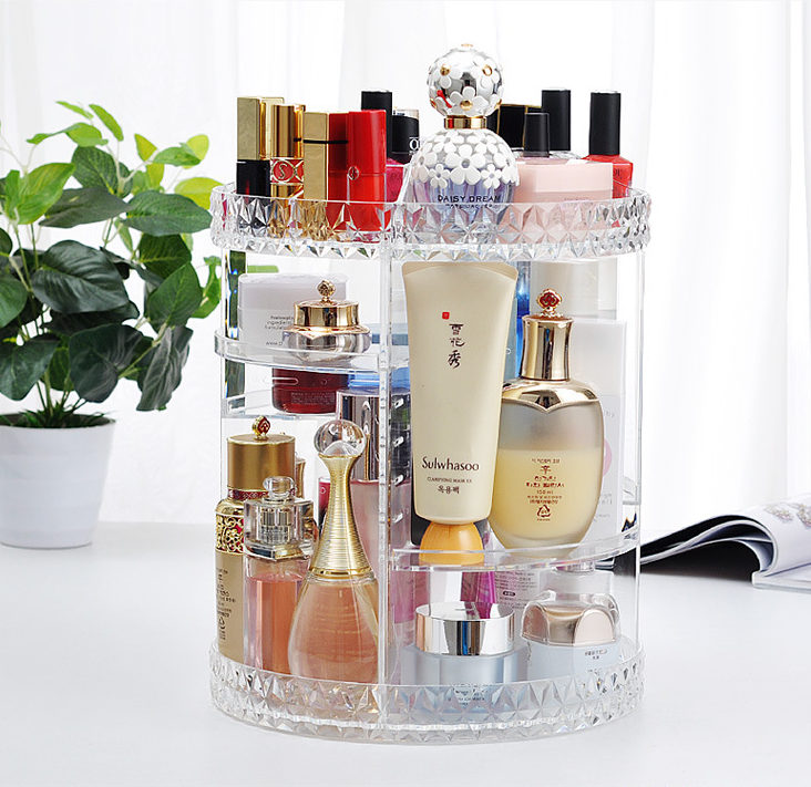 Rotating cosmetic storage box diamond pattern transparent makeup box skin care product display box Pi-Mart