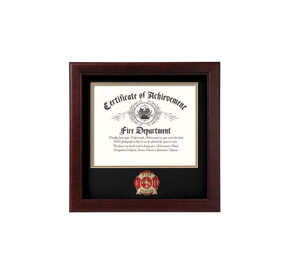 US Firefighter Certificate of Achievement Picture Frame with Medallion - 8 x 10 Inch Opening The Military Gift Store