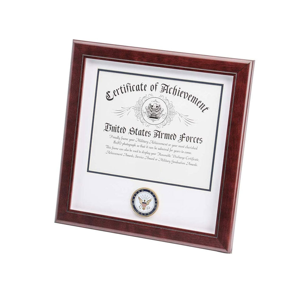 US Navy Certificate of Achievement Picture Frame with Medallion - 8 x 10 Inch Opening The Military Gift Store