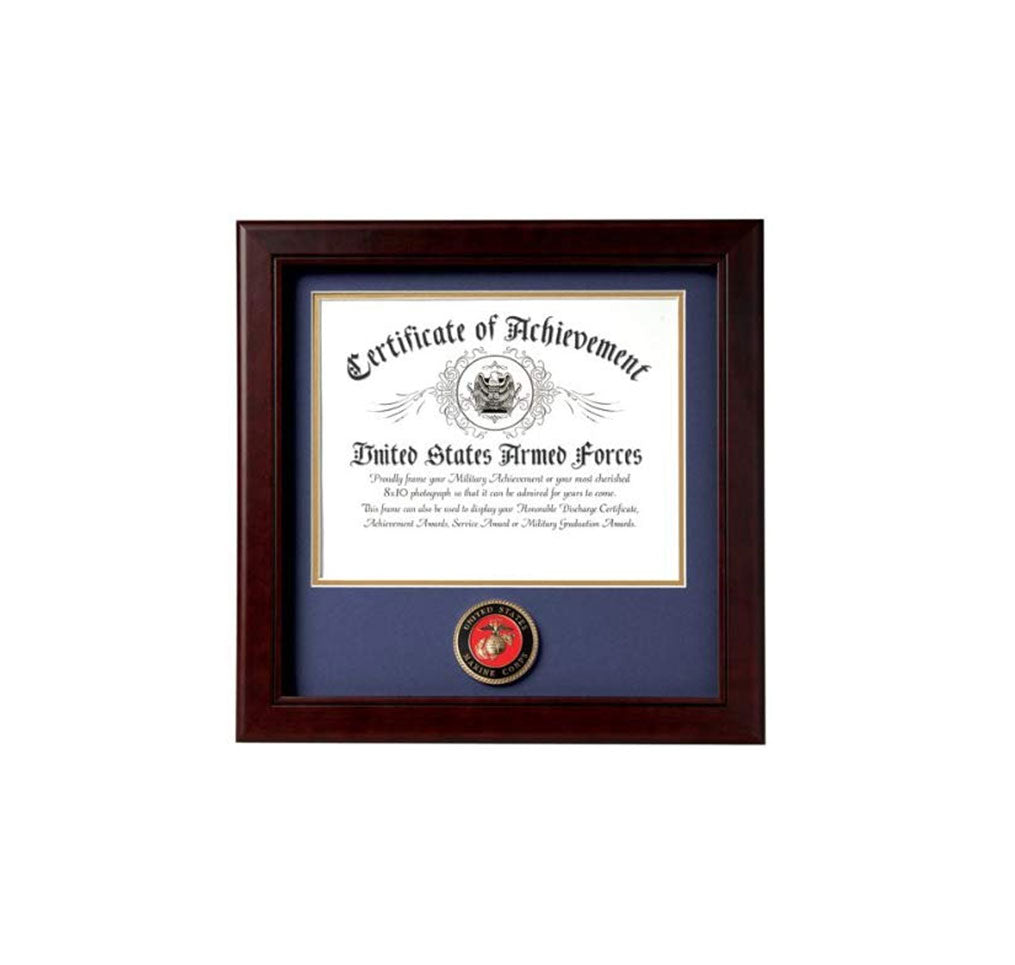 US Marine Corps Certificate of Achievement Picture Frame with Medallion - 8 x 10 Inch Opening The Military Gift Store