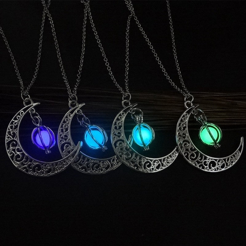 Fashion Moon Natural Glowing Stone Healing Necklace Women Gift Charm Luminous Pendant Necklace Jewelry Pi-Mart
