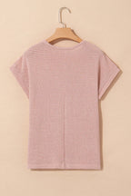 Mist Green Hollow Patchwork Waffle Knit Top