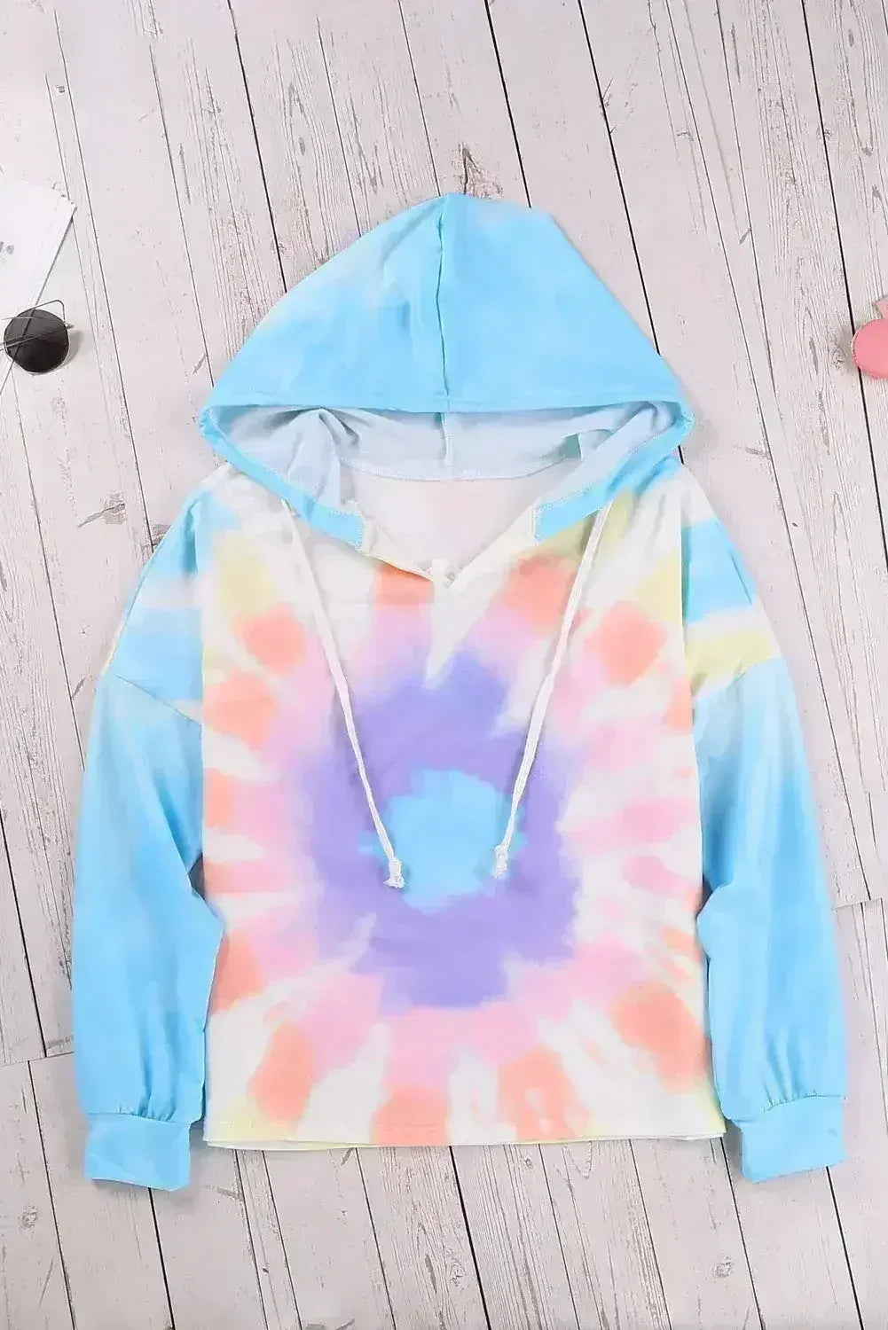 Fashion Sky Blue Colorblock The Sun Cotton Blend Tie Dye Hoodie - SJB-DIAMOND ELITES
