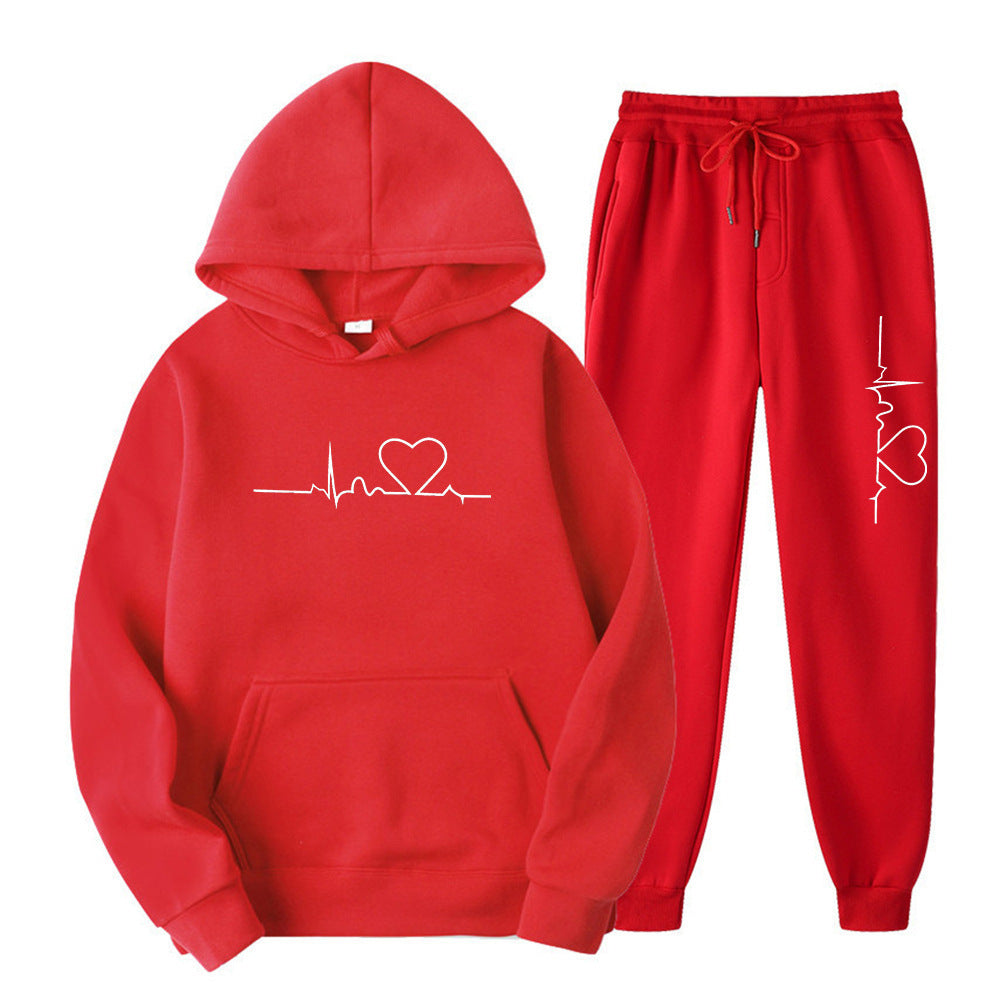 Men's And Women's Fleece-lined Sweater Suit Autumn And Winter Heart Figure Hoodie Lootquake LLC