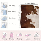 1pc Soft Flannel Rustic Cowhide Printed Blanket Shawl - Throws for Sofa, Lunch Break, and Napping - Ultra-Soft, Skin-Friendly, Casual, Multi-Purpose, and Perfect for Indoor and Outdoor Use