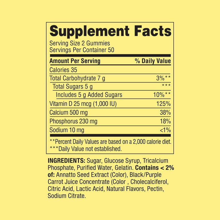 Spring Valley Calcium 500 mg plus Vitamin D 25 mcg Bone Health Dietary Supplement Gummies, 100 Count EasyOptionXY LLC