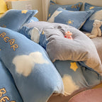 Winter Thickening Milk Fiber Bed Four-piece Coral Velvet Quilt Cover Flange Double-sided Bed Sheet Three-piece Bedding Pi-Mart