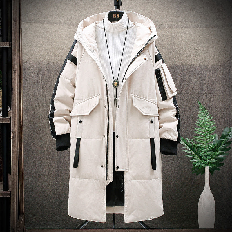 Men's jacket winter down jacket hooded mid-length fur collar Pi-Mart