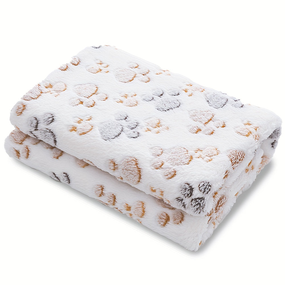 Cozy Paw Print Pet Blanket - Luxurious Fluffy Coral Fleece, Ultra-Soft Thermal Dog Bed Mat for Indoor Nesting, Couch & Kennel - Ideal Pet Supplies with Adorable Design Lootquake LLC