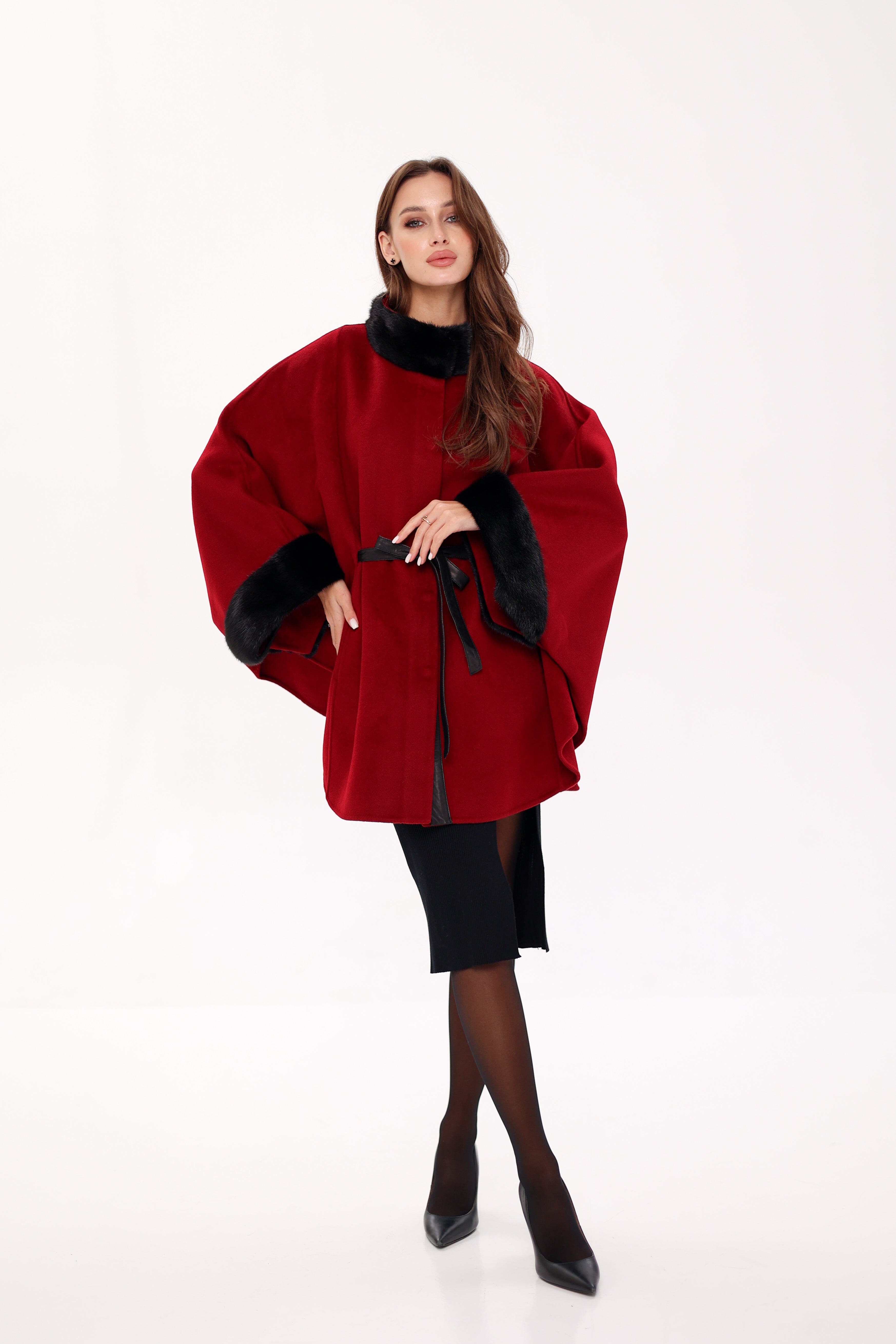 Genuine Scandinavian Mink Fur Double Face Wool Poncho - SJB-DIAMOND ELITES