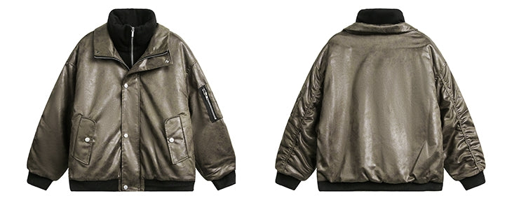 American-style Fake Two-piece Suede Bomber Jacket Cotton-padded Jacket Pi-Mart