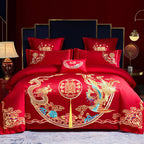 Red Wedding Four-piece Set Wholesale Cotton Wedding Embroidery Bedding Pure Cotton Marriage Bed Xi Quilt Cover Dragon And Phoenix Pi-Mart