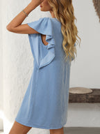 Ruffled Round Neck Short Sleeve Dress Feminine Simple Classic Dress Breathable And Comfy Dress Stevvex