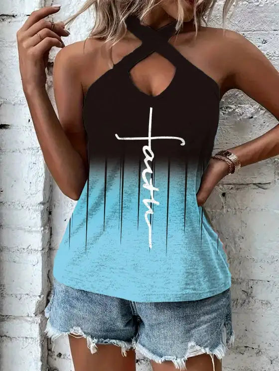 Ladies' Printed Backless Chest Hollow Hanging Neck Fashionable Casual Camisole Top - SJB-DIAMOND ELITES