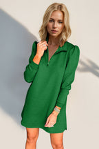 Double Take Textured Zip Long Sleeve Dress Classic Zip-Up Dress for Women Comfortable Outdoor Dress Stevvex