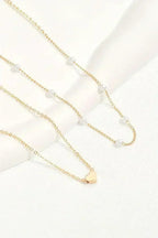 Gold Pearl Heart Necklace - Adjustable Chain - Dainty Layering Pendant