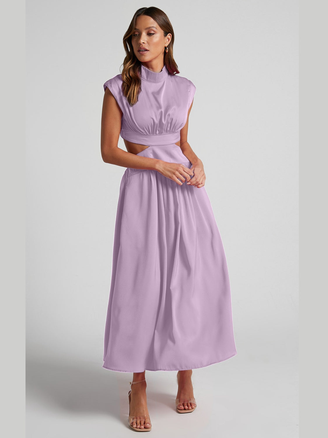 Modern Cutout Mock Neck Sleeveless Ruched Dress Elegant Dress For Women Stevvex