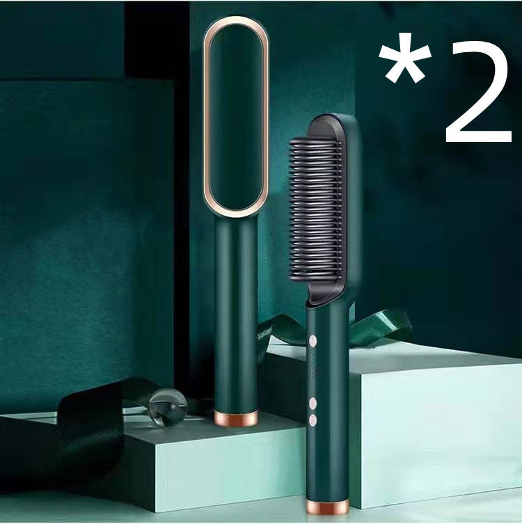 New 2 In 1 Hair Straightener Hot Comb Negative Ion Curling Tong Dual-purpose Electric Hair Brush Pi-Mart