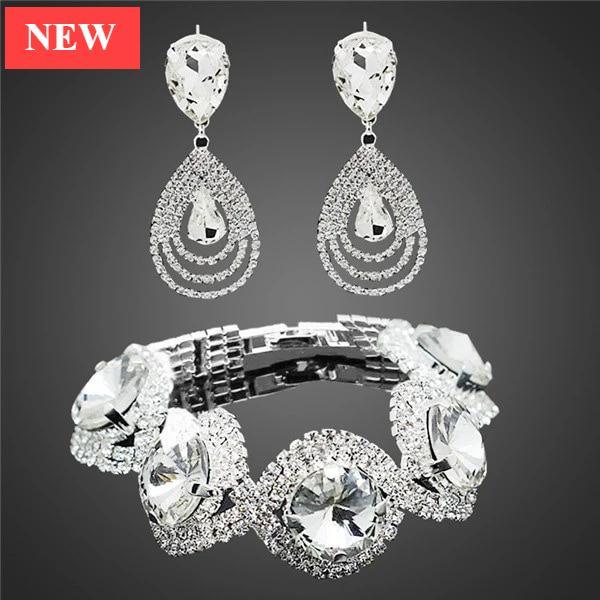 Modern NEW Trend Luxury  Woman Elegant Wedding Bridal Jewelry Sets For Women Rhinestone Austrian Crystal Jewelry Set Bracelet Earrings Set - SJB-DIAMOND ELITES