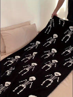 1pc Halloween Cartoon Skull Blanket Premium Sense Home Warm Blanket Nap Throw Blanket Travel Blanket Shawl Blanket Half Flannel Jacquard High Quality Knitted Blanket