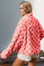 Double Take Checkered Long Sleeve Fuzzy Jacket Cozy & Trendy Outerwear For Women