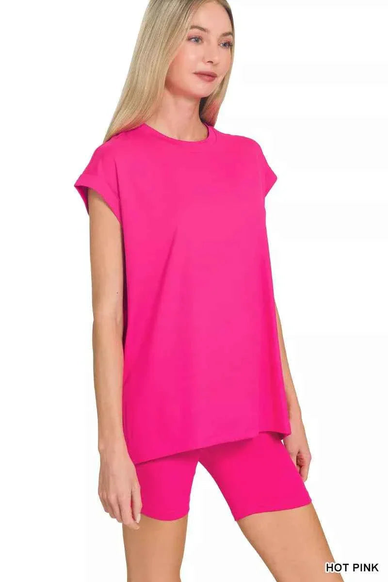 Zenana Brushed Dty Microfiber Top & Biker Shorts THRIXINE