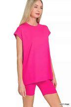 Zenana Brushed Dty Microfiber Top & Biker Shorts THRIXINE