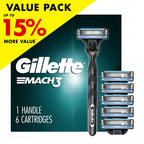 Gillette Mach3 Men's Razor Value Pack, Blue, 1 Handle & 6 Razor Blade Refills EasyOptionXY LLC