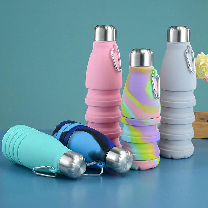 550ML Portable Silicone Bottle Retractable Folding Water Bottle Outdoor Sports Travel Drinking Cup with Large Capacity Silicone Foldable Sports Bottle Reusable Folding Travel Water Container for Gym Camping Hiking Fishing Stevvex