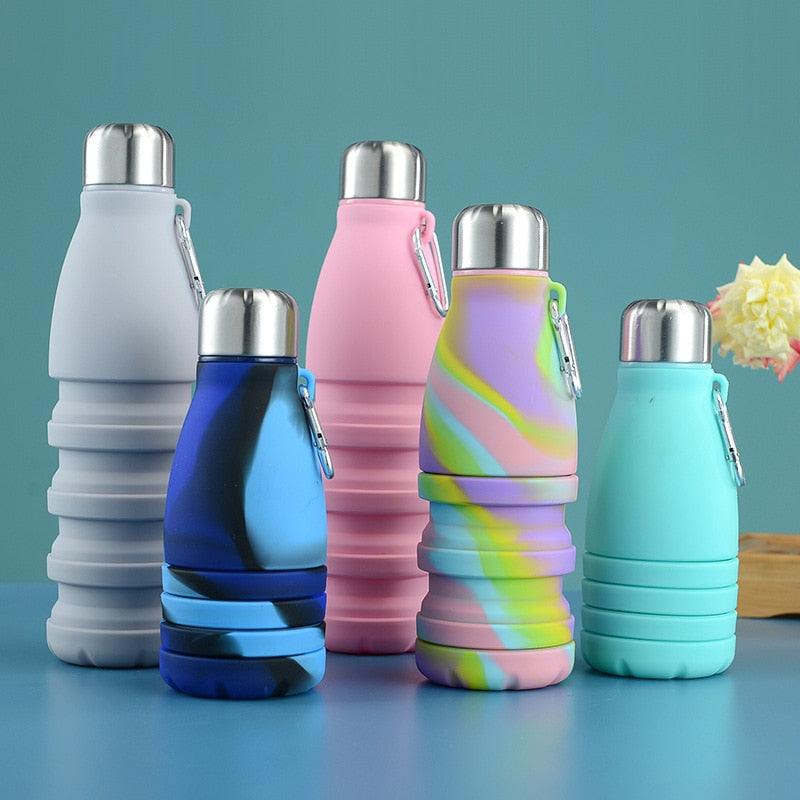 550ML Portable Silicone Bottle Retractable Folding Water Bottle Outdoor Sports Travel Drinking Cup with Large Capacity Silicone Foldable Sports Bottle Reusable Folding Travel Water Container for Gym Camping Hiking Fishing Stevvex