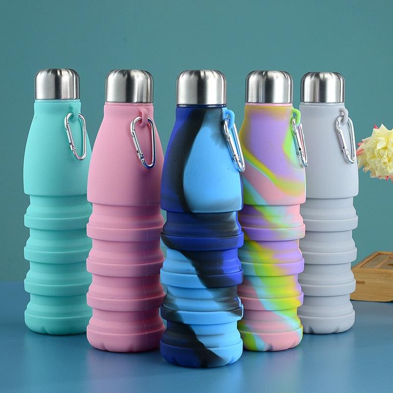 550ML Portable Silicone Bottle Retractable Folding Water Bottle Outdoor Sports Travel Drinking Cup with Large Capacity Silicone Foldable Sports Bottle Reusable Folding Travel Water Container for Gym Camping Hiking Fishing Stevvex