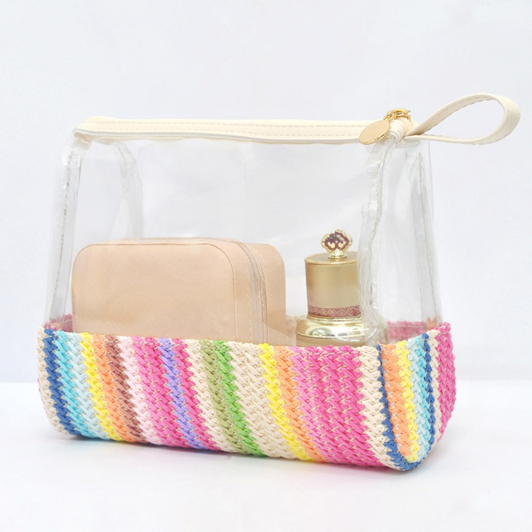 Ladies straw wristlet purse, Cosmetics storage bag transparent, toiletries storage bag, Transparent Cosmetic Bag, - SJB-DIAMOND ELITES