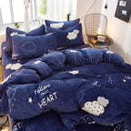 Flannel Bed Sheet Cover, Quilt Cover, Pillowcase And Bedding Set Of 4 Pi-Mart