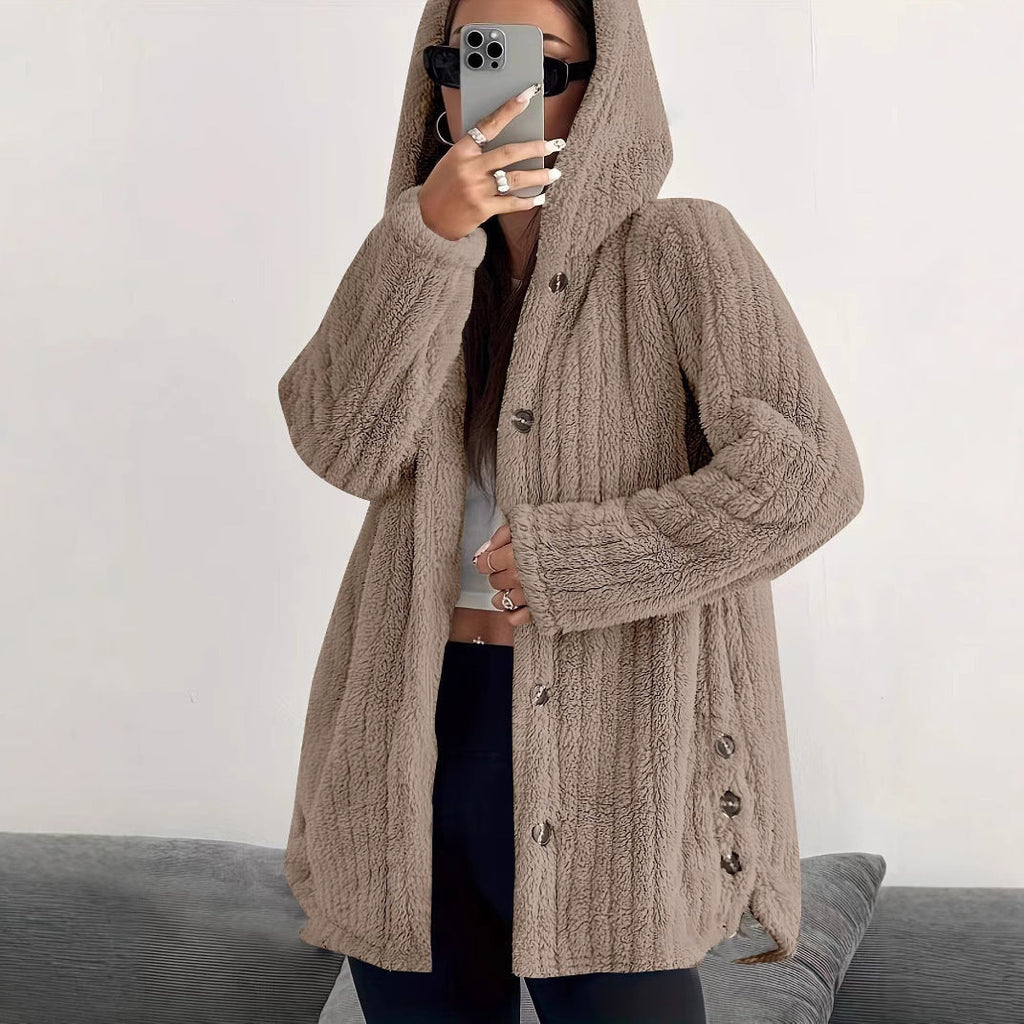 Hooded Loose Plush Coat Women's Regular Sleeve Pi-Mart