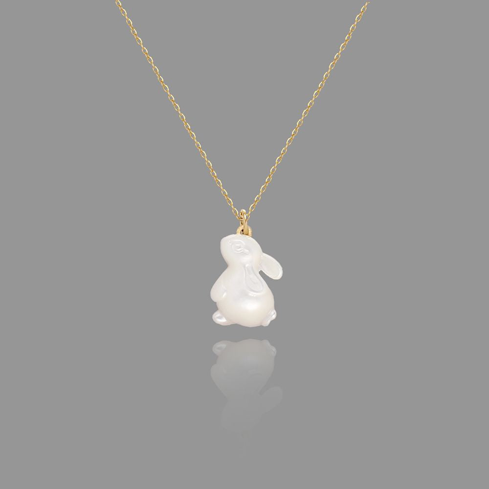 White Shell Rabbit Collar Electroplated 18K Gold Necklace Pi-Mart