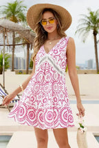 Sachet Pink Abstract Print Cutout V Neck Sleeveless Dress